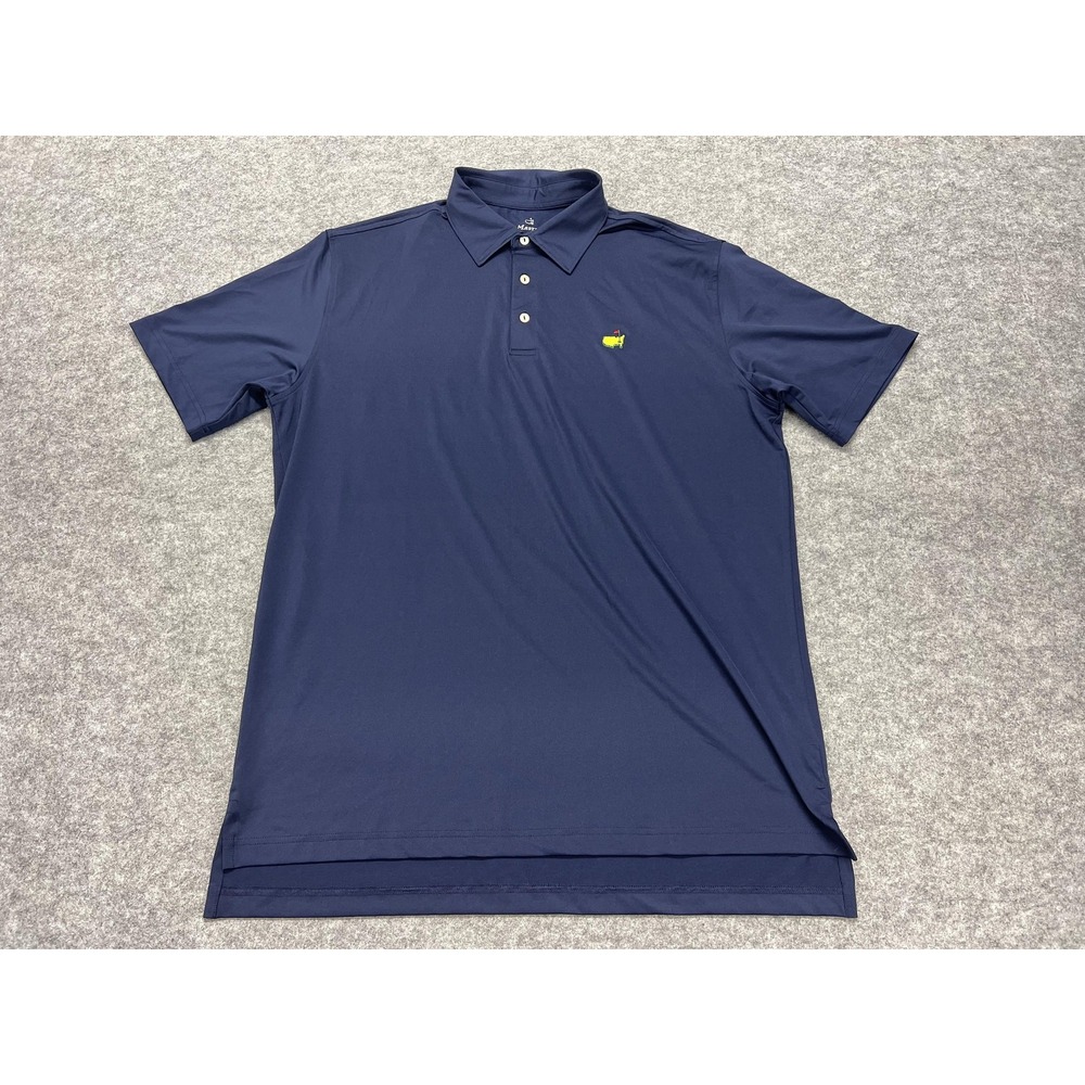 Masters Tech Polo Shirt Mens Large Blue Solid Performance Golf Logo Stretch